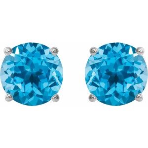 Sterling Silver 8 mm Natural Swiss Blue Topaz Earrings Ethereal Legacy Boutiques