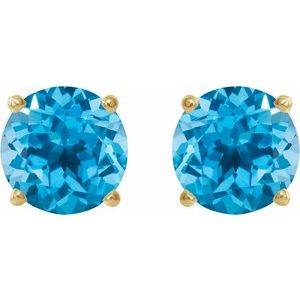 14K Yellow 7 mm Natural Swiss Blue Topaz Earrings Ethereal Legacy Boutiques