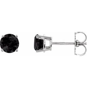 14K White 5 mm Natural Black Onyx Earrings