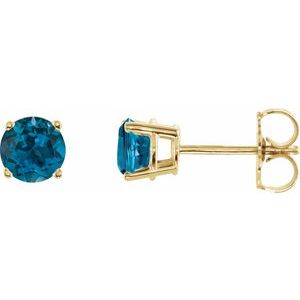 14K Yellow 5 mm Natural London Blue Topaz Earrings Ethereal Legacy Boutiques