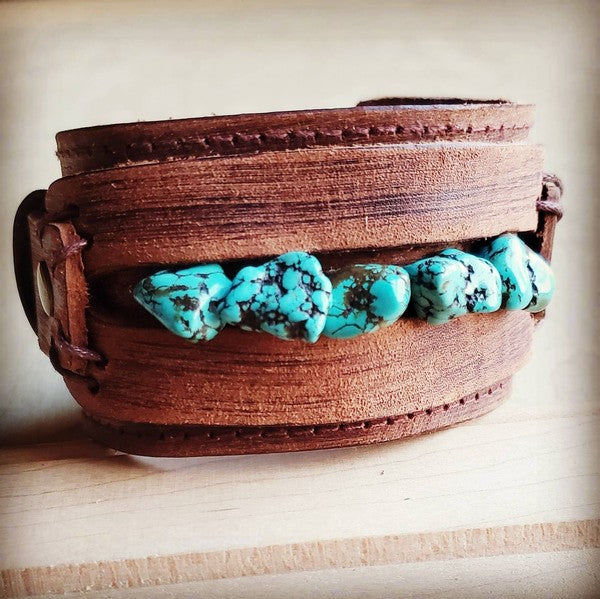 Leather Cuff With Blue Turquoise Chunks Shop Style & More | Fresh Looks, Everyday Deals & Free Shipping