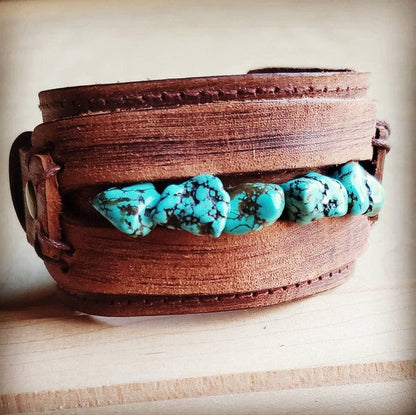 Leather Cuff With Blue Turquoise Chunks Shop Style & More | Fresh Looks, Everyday Deals & Free Shipping