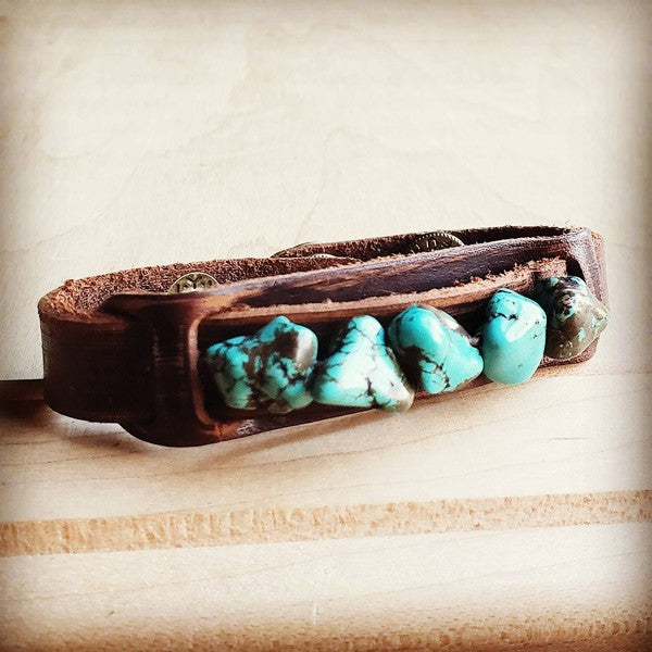 Leather Narrow Cuff With Blue Turquoise Chunks Shop Style & More | Fresh Looks, Everyday Deals & Free Shipping