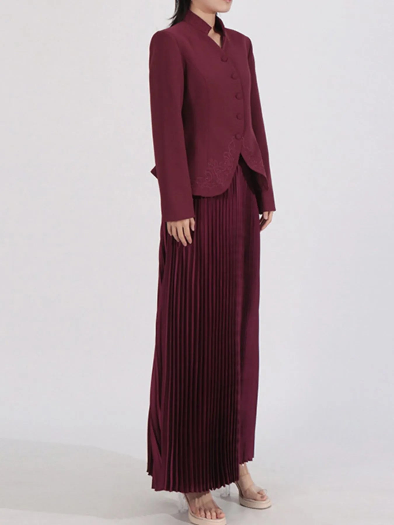 Button Up Long Sleeve Top and Pleated Skirt Set See size chart under “more details” The Fashion Celestial