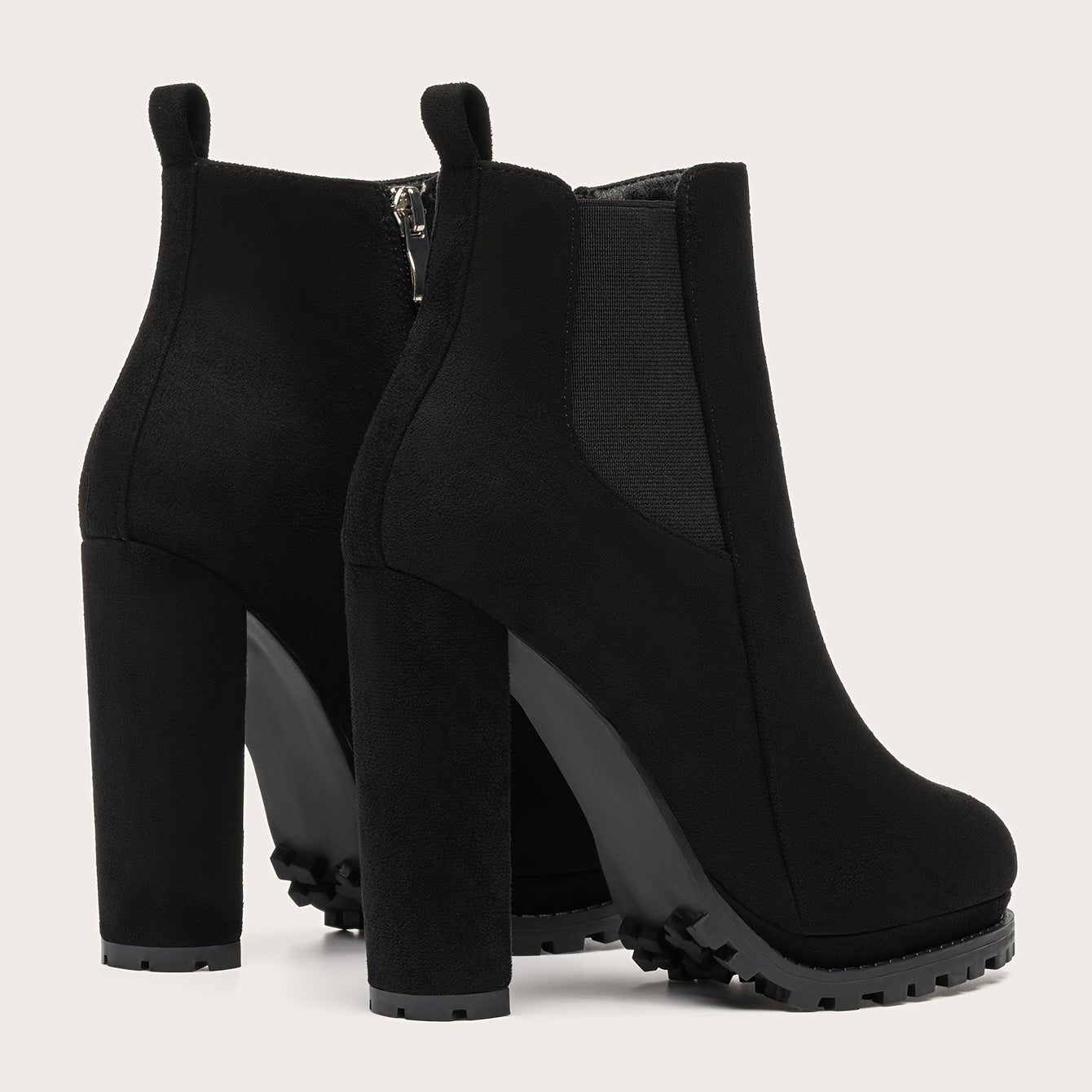 Women's Pointed Toe Short Boots, Tound Toe Side Zipper Chunky Heeled Platform Ankle Boots, Women's Footwear NovaCart