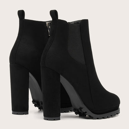 Women's Pointed Toe Short Boots, Tound Toe Side Zipper Chunky Heeled Platform Ankle Boots, Women's Footwear NovaCart