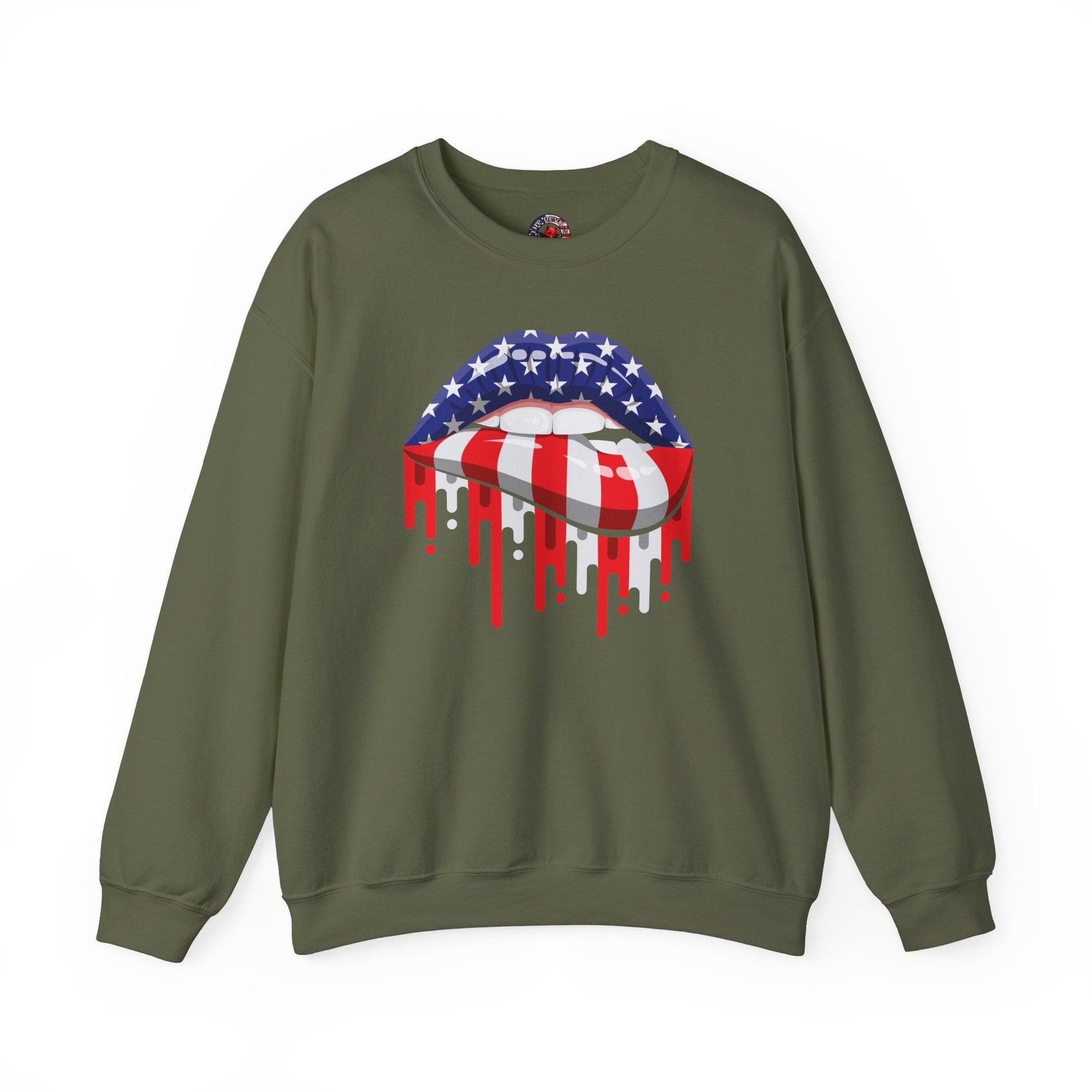 American Flag Lips Crewneck Sweatshirt The Devil's Pickle