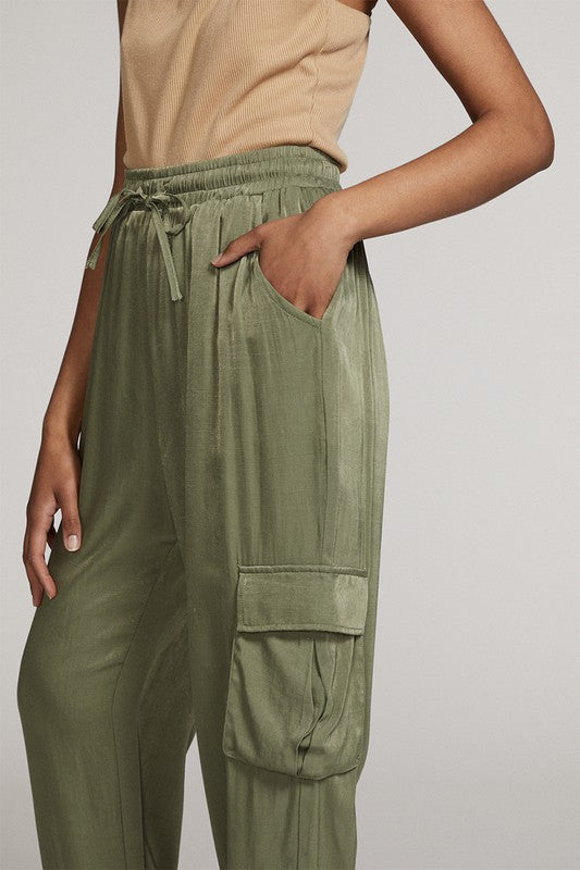 Textured satin cargo pants See size chart under “more details” The Fashion Celestial