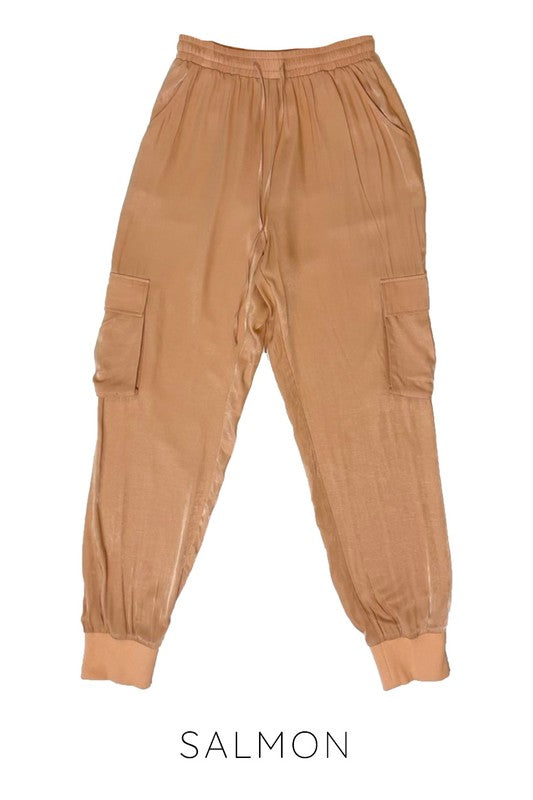Textured satin cargo pants See size chart under “more details” The Fashion Celestial