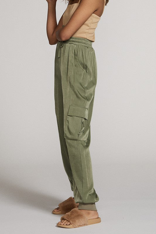 Textured satin cargo pants See size chart under “more details” The Fashion Celestial