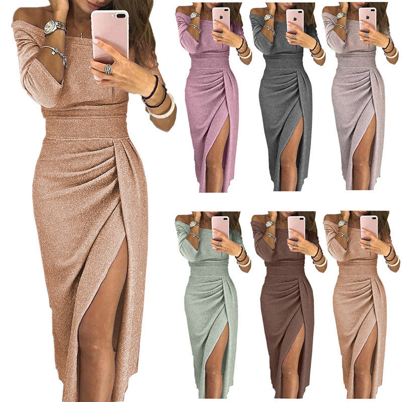 Bodycon Off Shoulder Party Dinner sequin Dress Elegant Long-sleeved Grayceful LLC