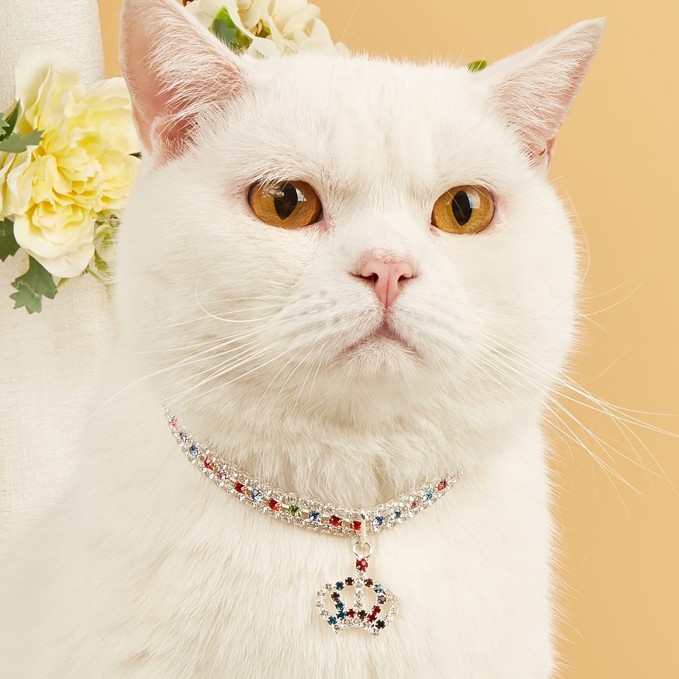 Elegant Pet Rhinestone Crown Pendant Necklace - Sparkling Multicolor Gemstone Accessory for Cats & Dogs, Random Color Selection NovaCart