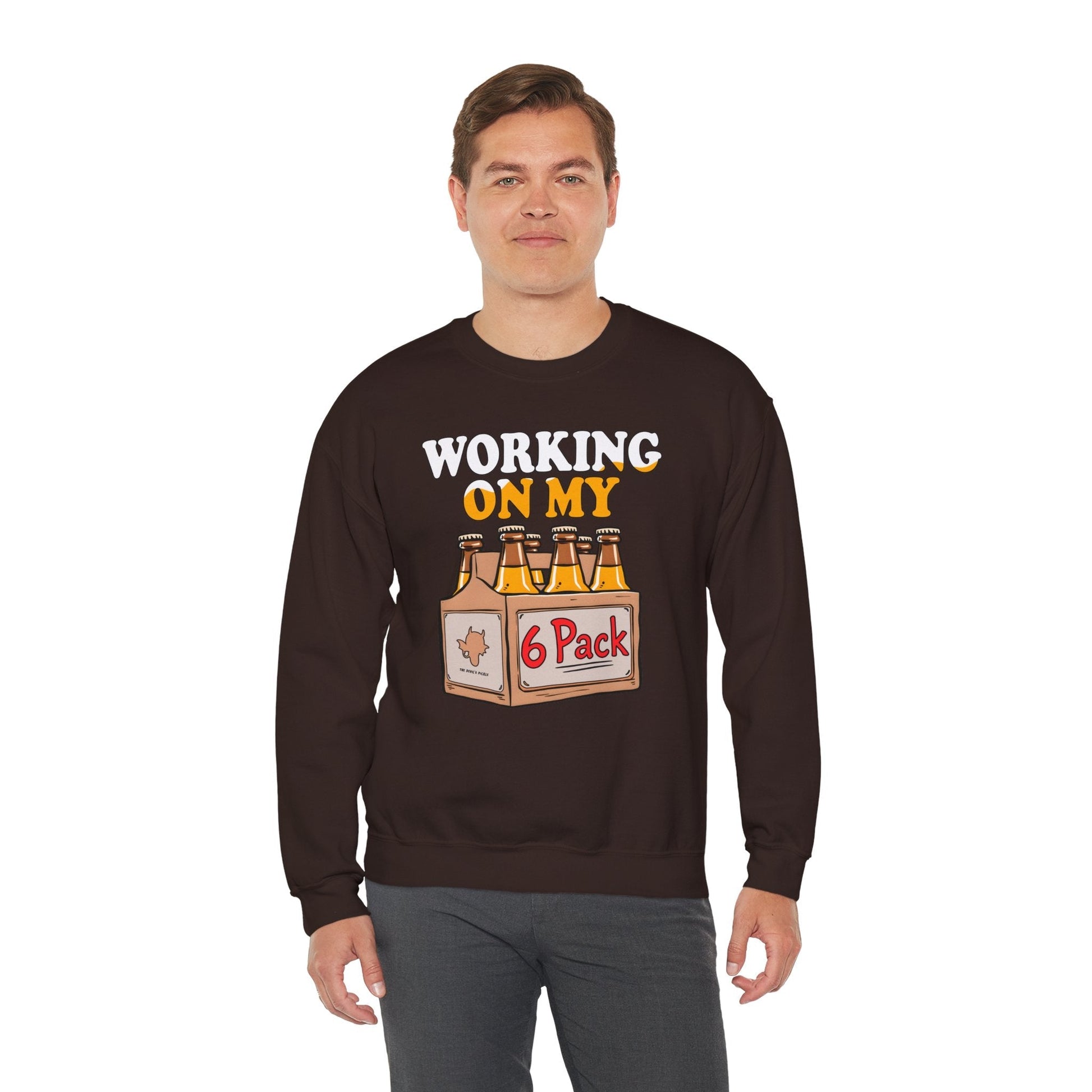 Working On My 6 Pack Crewneck Sweatshirt The Devil's Pickle