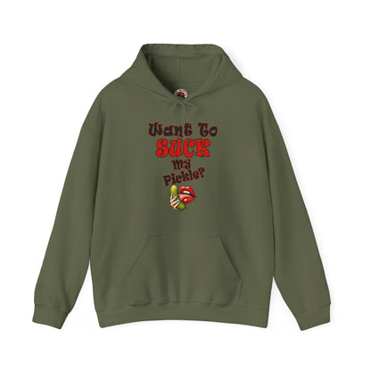 Want To Suck My Pickle Hooded Sweatshirt The Devil's Pickle