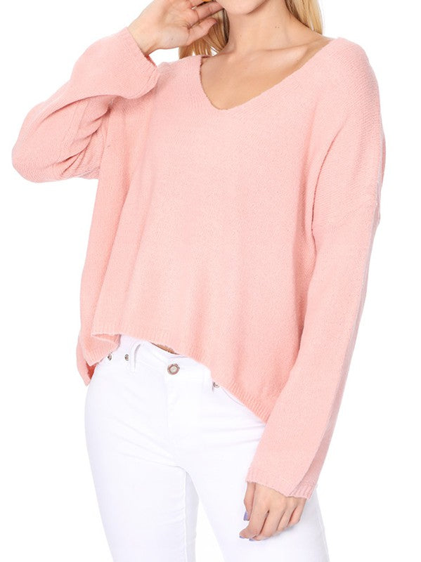 Wide V-Neck Oversized Sweater Top w. Side Slit Shop Style & More | Fresh Looks, Everyday Deals & Free Shipping