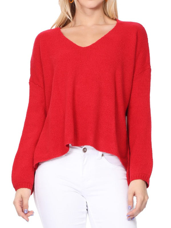 Wide V-Neck Oversized Sweater Top w. Side Slit Shop Style & More | Fresh Looks, Everyday Deals & Free Shipping