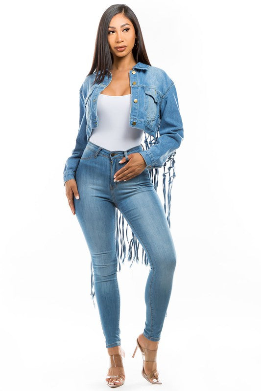 WOMEN FASHION DENIM CROP JACKET BY CLAUDE