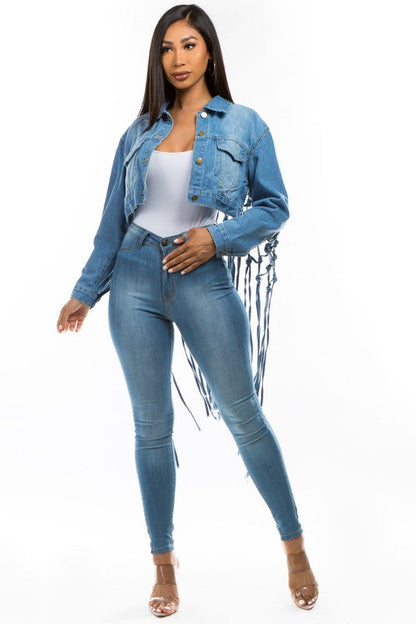 WOMEN FASHION DENIM CROP JACKET BY CLAUDE