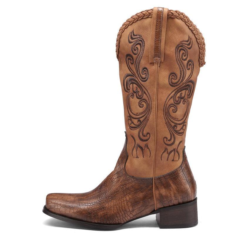Rustic Western Braided Boots – Retro Cowboy Style with Snakeskin Detailing Country in My Heart