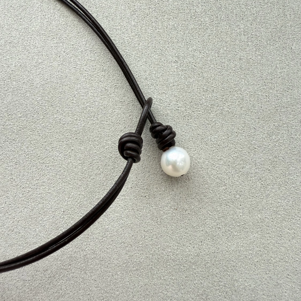 Riverbend Leather & Pearl Necklace - Western Style Deep South Originals