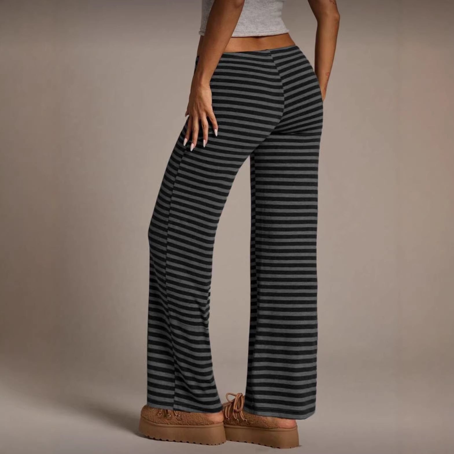 Women’s Striped Wide Leg Flared Casual Pants FitiqueFit