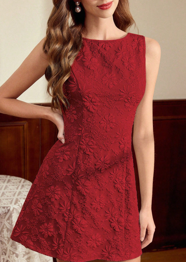 Women's Jacquard Sleeveless Midi Dress – Slim Fit French Minimalist Style FitiqueFit