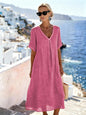 Patchwork Asymmetrical Maxi Dress – Relaxed V-Neck Style FitiqueFit