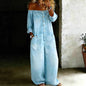 Women's Off-Shoulder Washed Faux Denim Strap Overalls Jumpsuit FitiqueFit