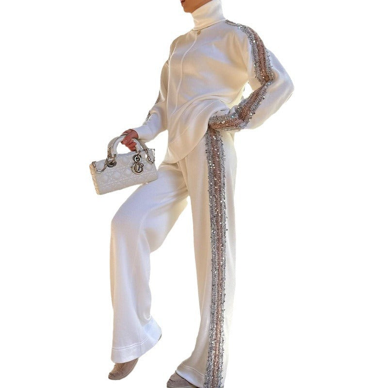 Turtleneck Fashion Niche Sequin Trim Blouse And Pants See size chart under “more details” The Fashion Celestial