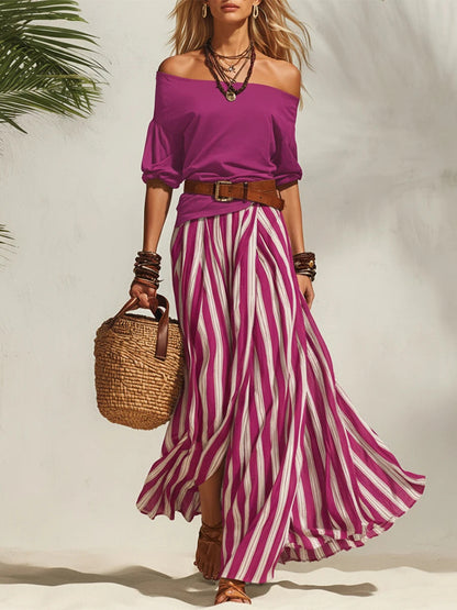 Women's Off-Shoulder Top & Slit Maxi Skirt Set FitiqueFit