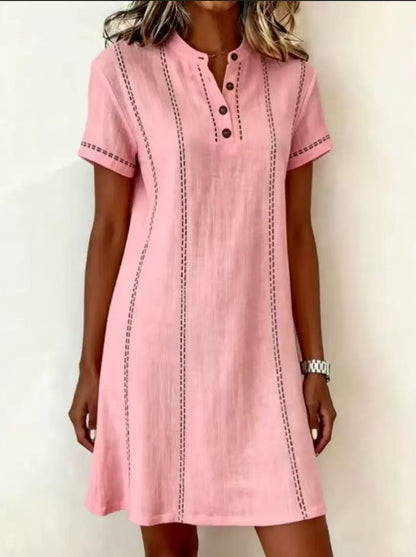 Women's Printed Button-Up Stand Collar Midi Dress – 3/4 Sleeve Loose Fit FitiqueFit