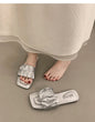 Minimalist Pleated Flat Slide Sandals – Square Toe Faux Leather FitiqueFit
