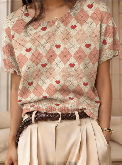 Women's Retro Short-Sleeve Jacquard Knit Top FitiqueFit
