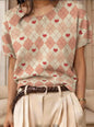 Women's Retro Short-Sleeve Jacquard Knit Top FitiqueFit