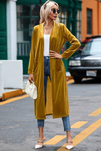 Velvet Open-Front Pocketed Cardigan Shop Style & More | Fresh Looks, Everyday Deals & Free Shipping