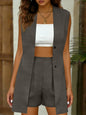 Women's V-Neck Sleeveless Vest Jacket & Shorts Set – Elegant Commuter Style FitiqueFit