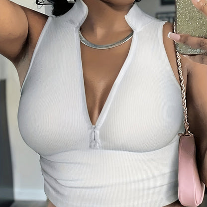 Women’s Ribbed V-Neck Zipper Camisole FitiqueFit