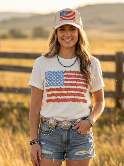 Floral American Flag Graphic Tee Wild Junkie
