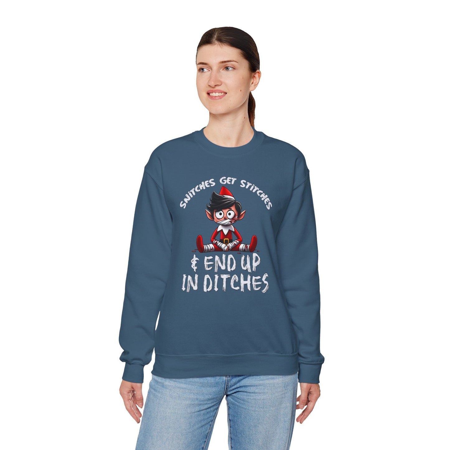 Snitches Get Stitches Crewneck Sweatshirt The Devil's Pickle