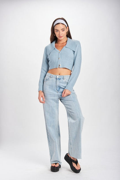 WIDE COLLAR CROPPED CARDIGAN Shop Style & More | Fresh Looks, Everyday Deals & Free Shipping