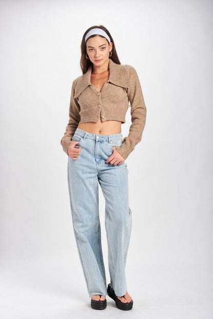 WIDE COLLAR CROPPED CARDIGAN Shop Style & More | Fresh Looks, Everyday Deals & Free Shipping