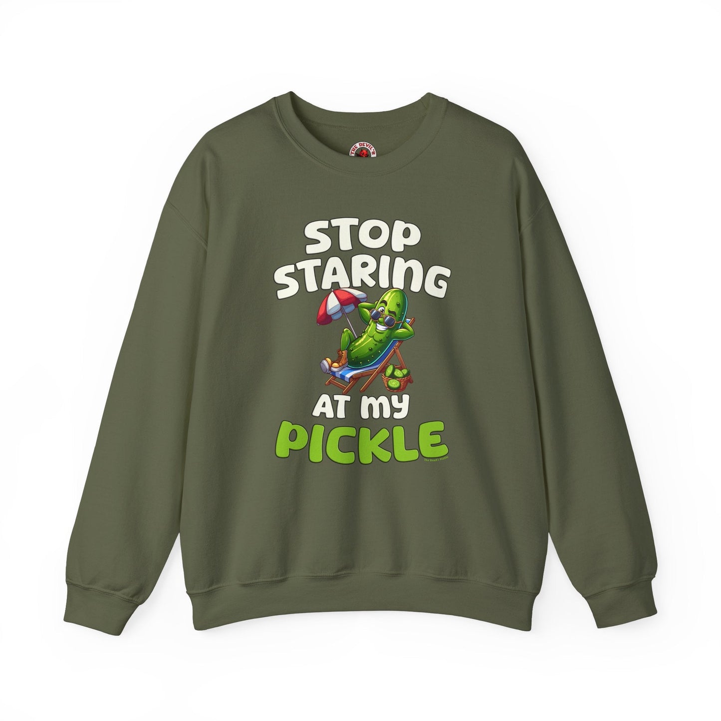 Stop Staring At My Pickle Crewneck Sweatshirt The Devil's Pickle