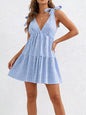 Gingham Tie-Shoulder Ruffle Hem Mini Dress New Era Fashion LLc