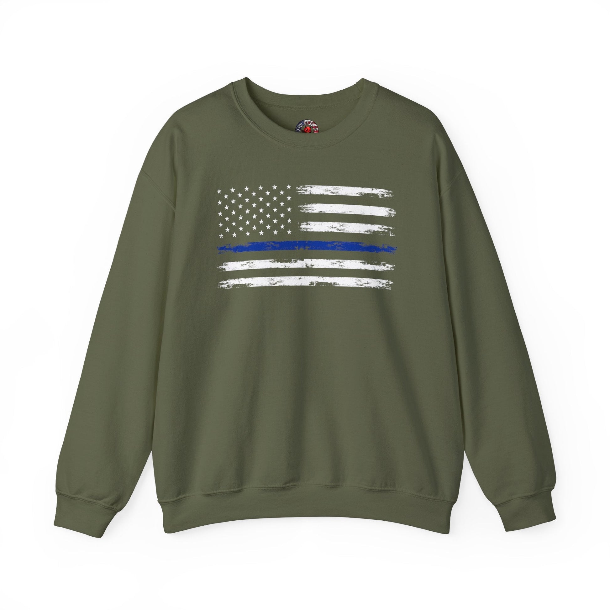 Thin Blue Line American Flag Crewneck Sweatshirt The Devil's Pickle