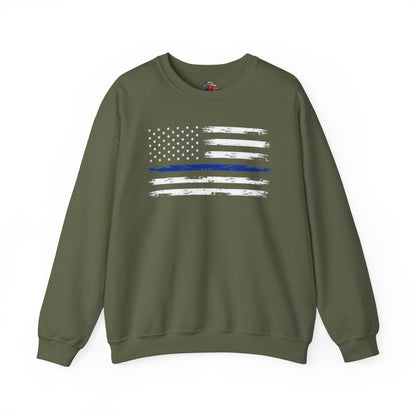 Thin Blue Line American Flag Crewneck Sweatshirt The Devil's Pickle