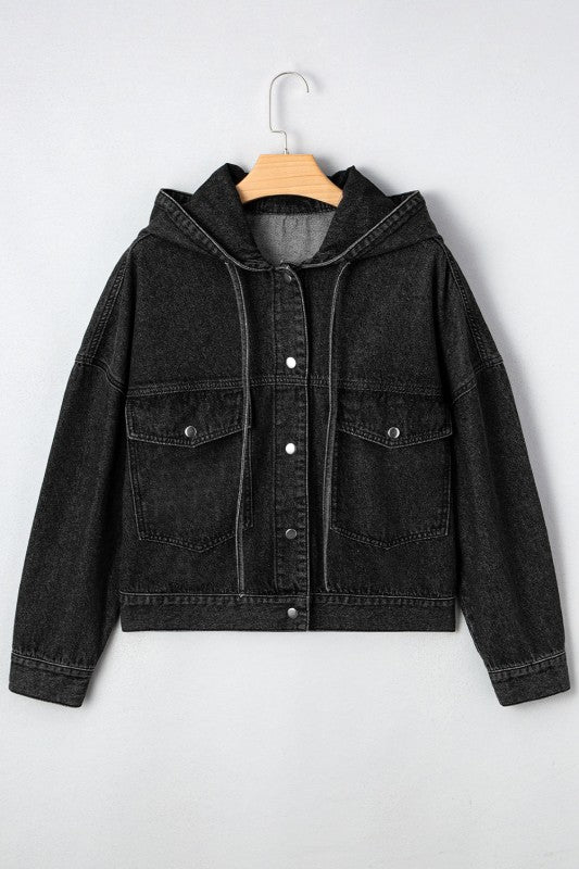 Denim Chest Pocket Drop Shoulder Hooded Jacket See size chart under “more details” The Fashion Celestial
