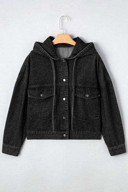 Denim Chest Pocket Drop Shoulder Hooded Jacket See size chart under “more details” The Fashion Celestial