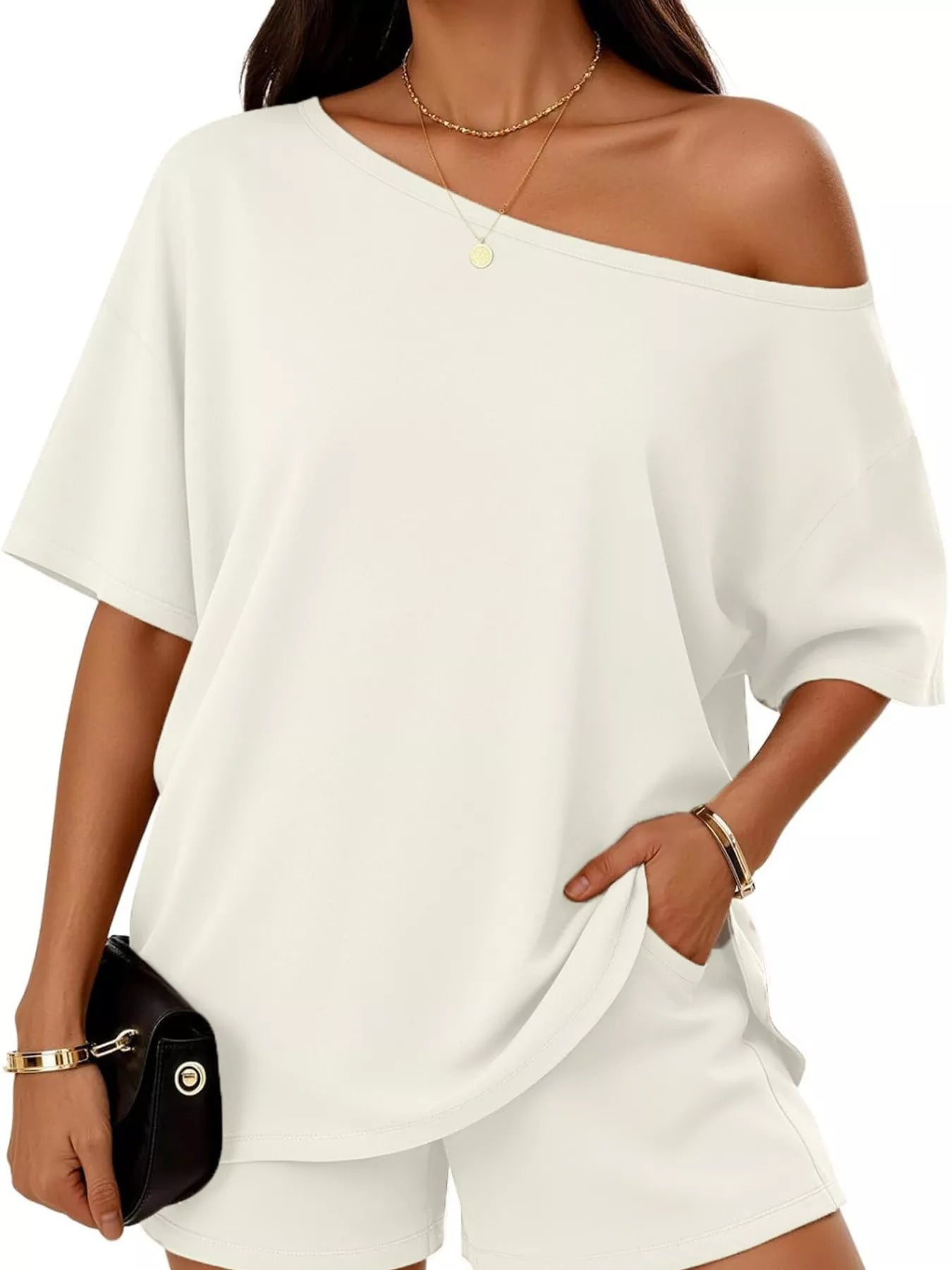 Full Size Boat Neck Tee and Shorts Set Plus Size New Era Fashion LLc