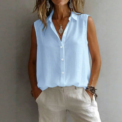 Women's Solid Color Lapel Sleeveless Top FitiqueFit