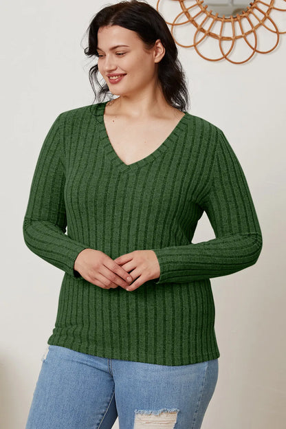 Basic Bae Full Size Ribbed V-Neck Long Sleeve T-Shirt New Era Fashion LLc